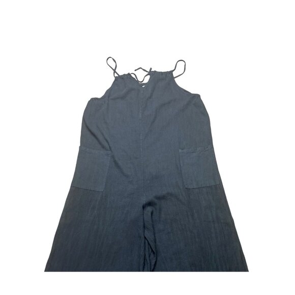 Cristina Vergani Jumpsuit Black Halter Neck Linen Blend Wide-Leg Made In Italy M - Picture 10 of 11